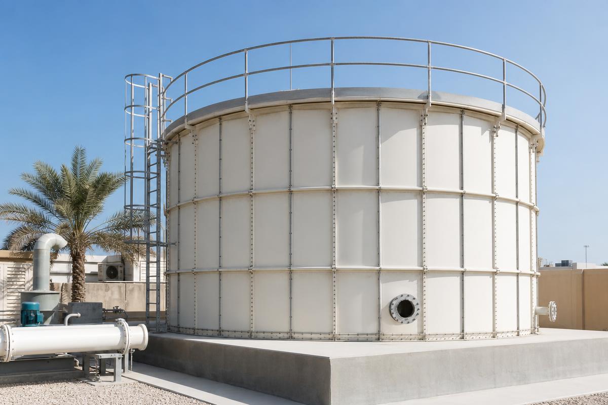 GRP sectional water tank installed outdoors in Bahrain